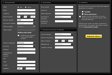 Il form per registrarsi a bwin