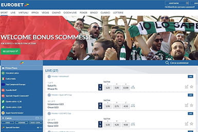 La pagina di approdo di Eurobet con prodotti e bonus