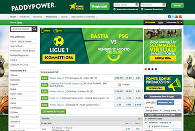 Come appare la home page di Paddy Power