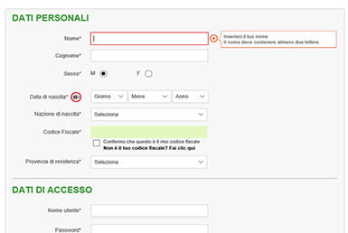 I campi da compilare per iscriversi a Paddy Power