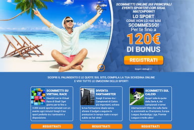 La landing page di Sisal Matchpoint con il bonus di benvenuto